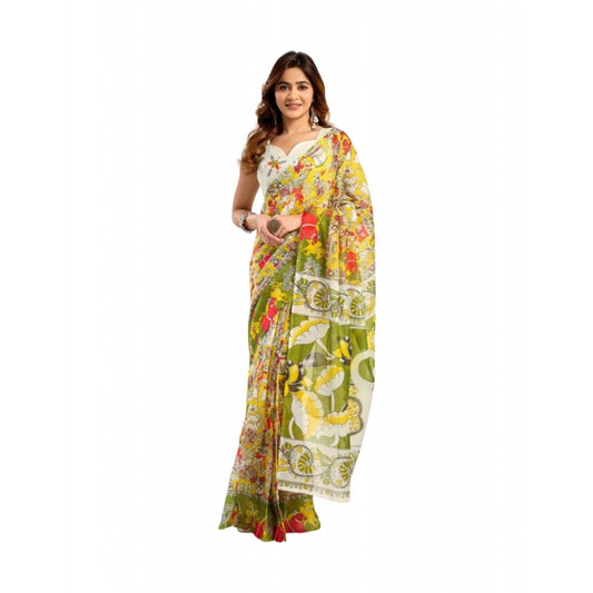 Multicolor faux linen saree for women — full drape view