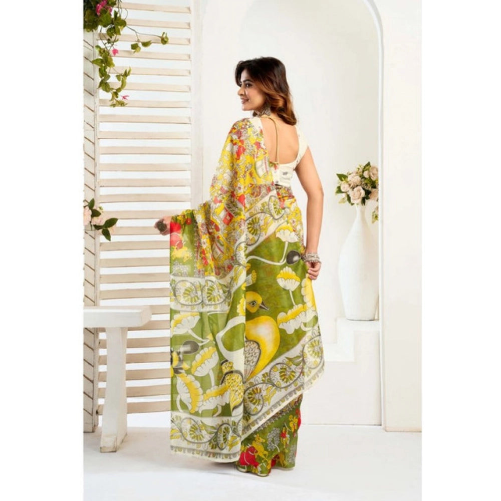Multicolor faux linen saree for women — pallu detail