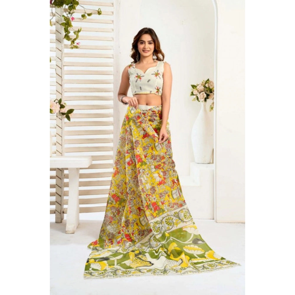 Multicolor faux linen saree for women — pallu detail
