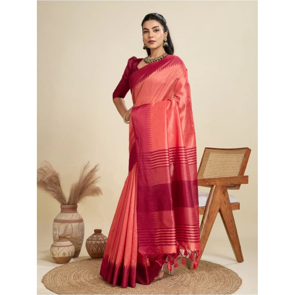 Peach raw silk saree for women — pallu detail