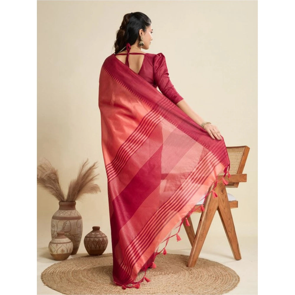 Peach raw silk saree for women — pallu detail