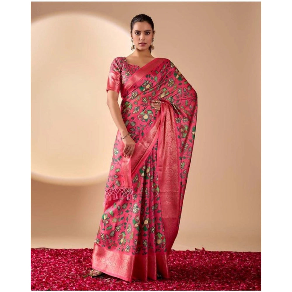 Pink faux banarasi silk saree for women — pallu detail