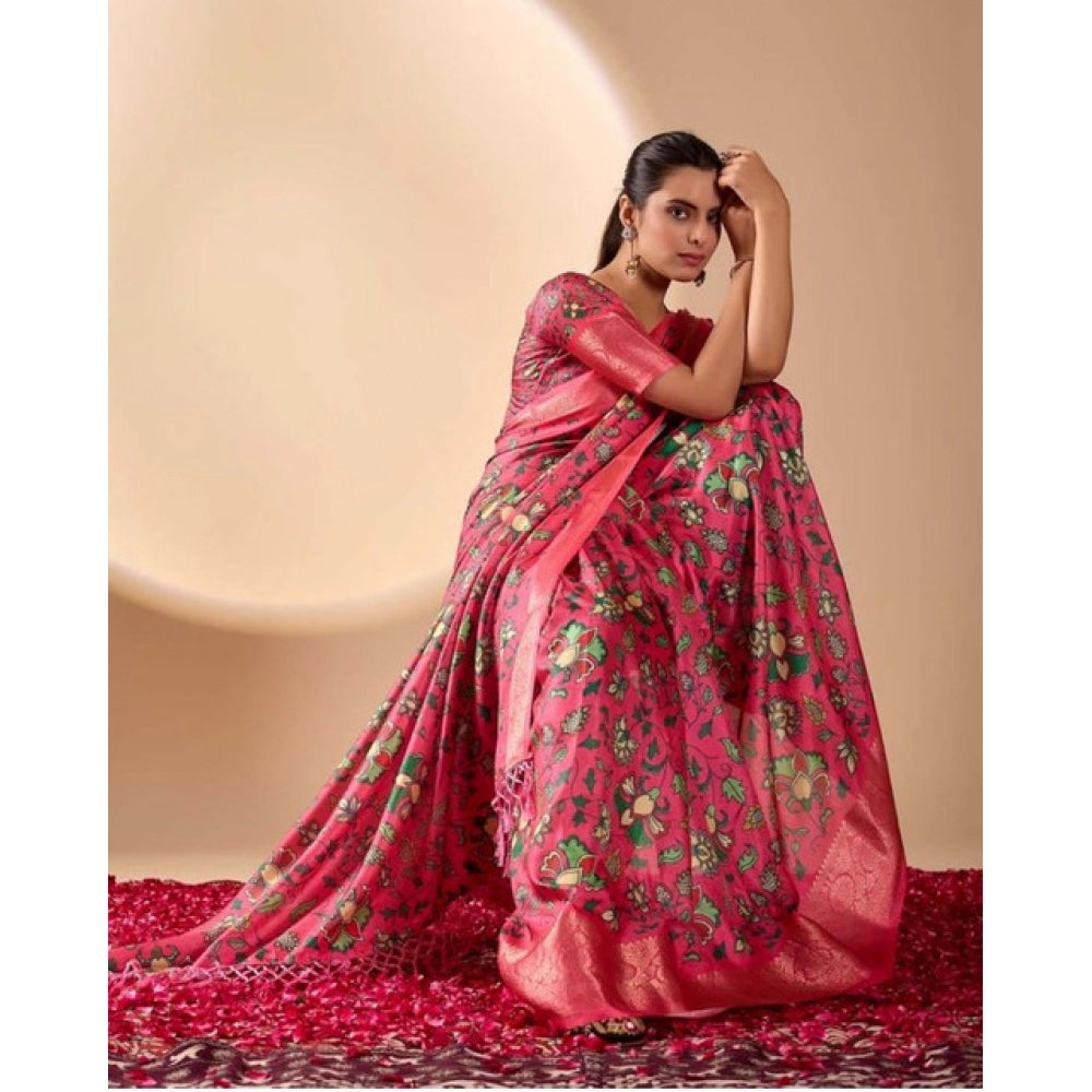 Pink faux banarasi silk saree for women — pallu detail