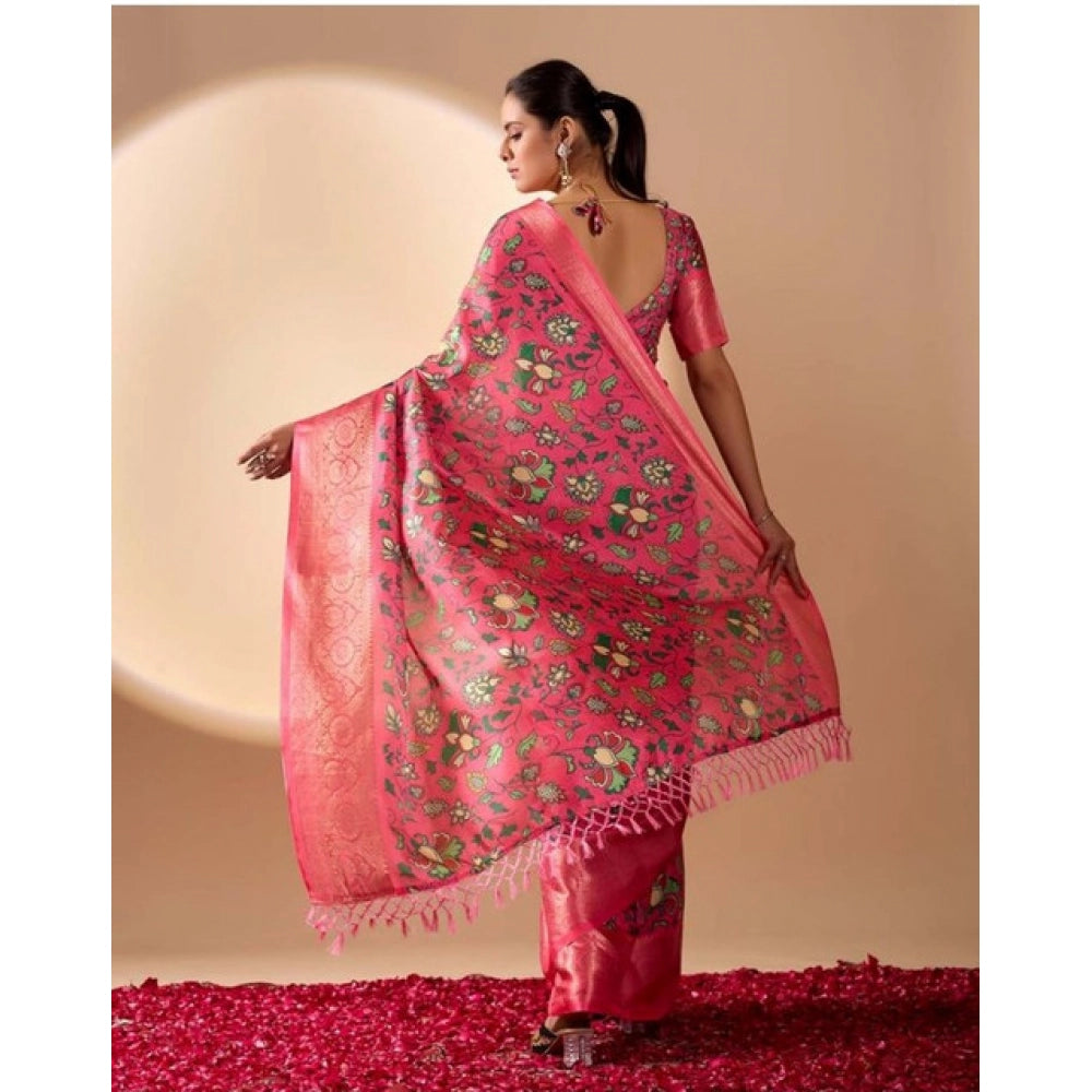 Pink faux banarasi silk saree for women — pallu detail