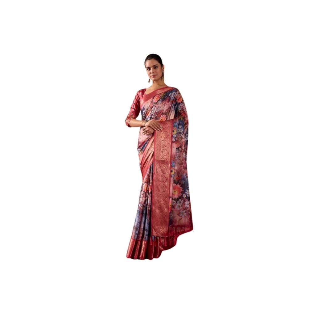 Maroon faux silk saree for women — full drape view