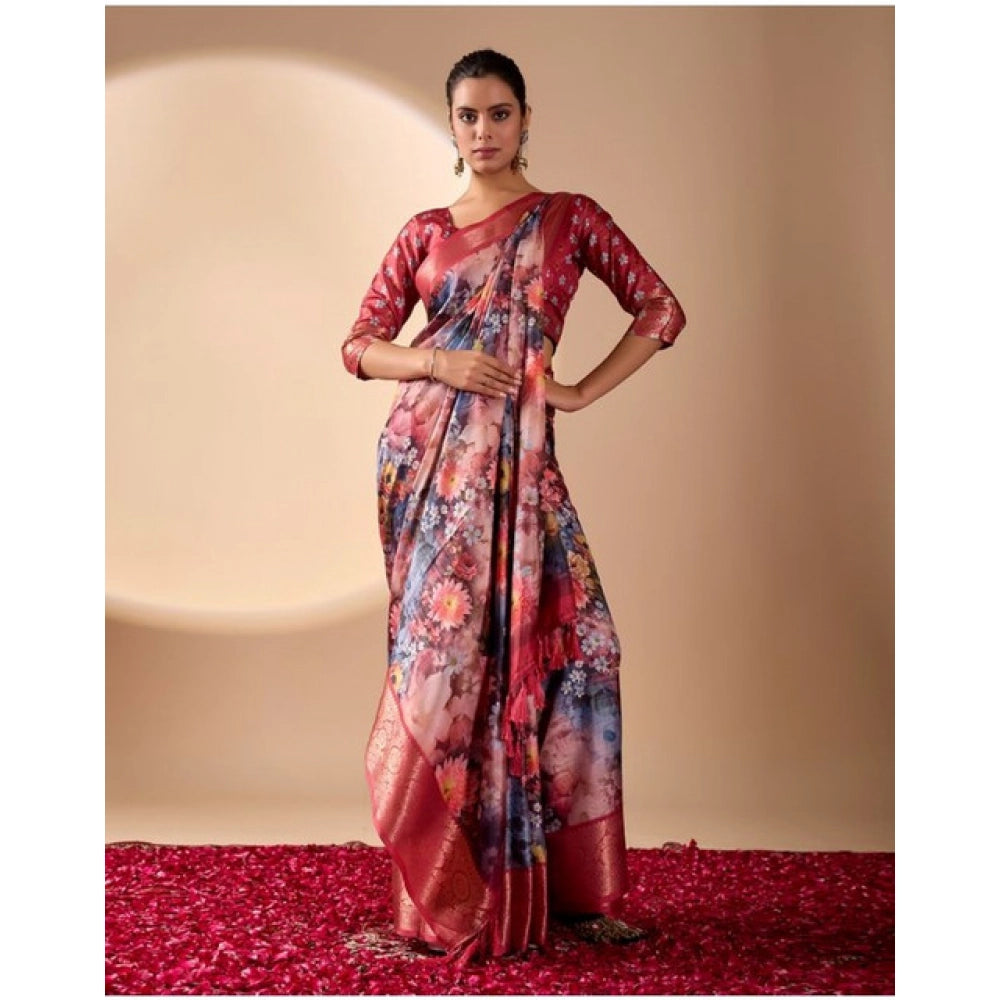Maroon faux silk saree for women — pallu detail