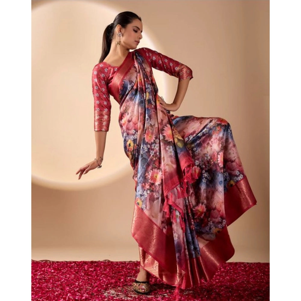 Maroon faux silk saree for women — pallu detail