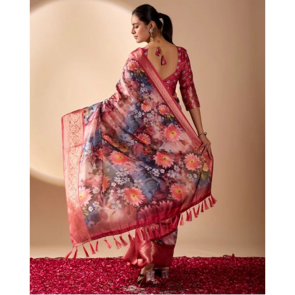 Maroon faux silk saree for women — pallu detail