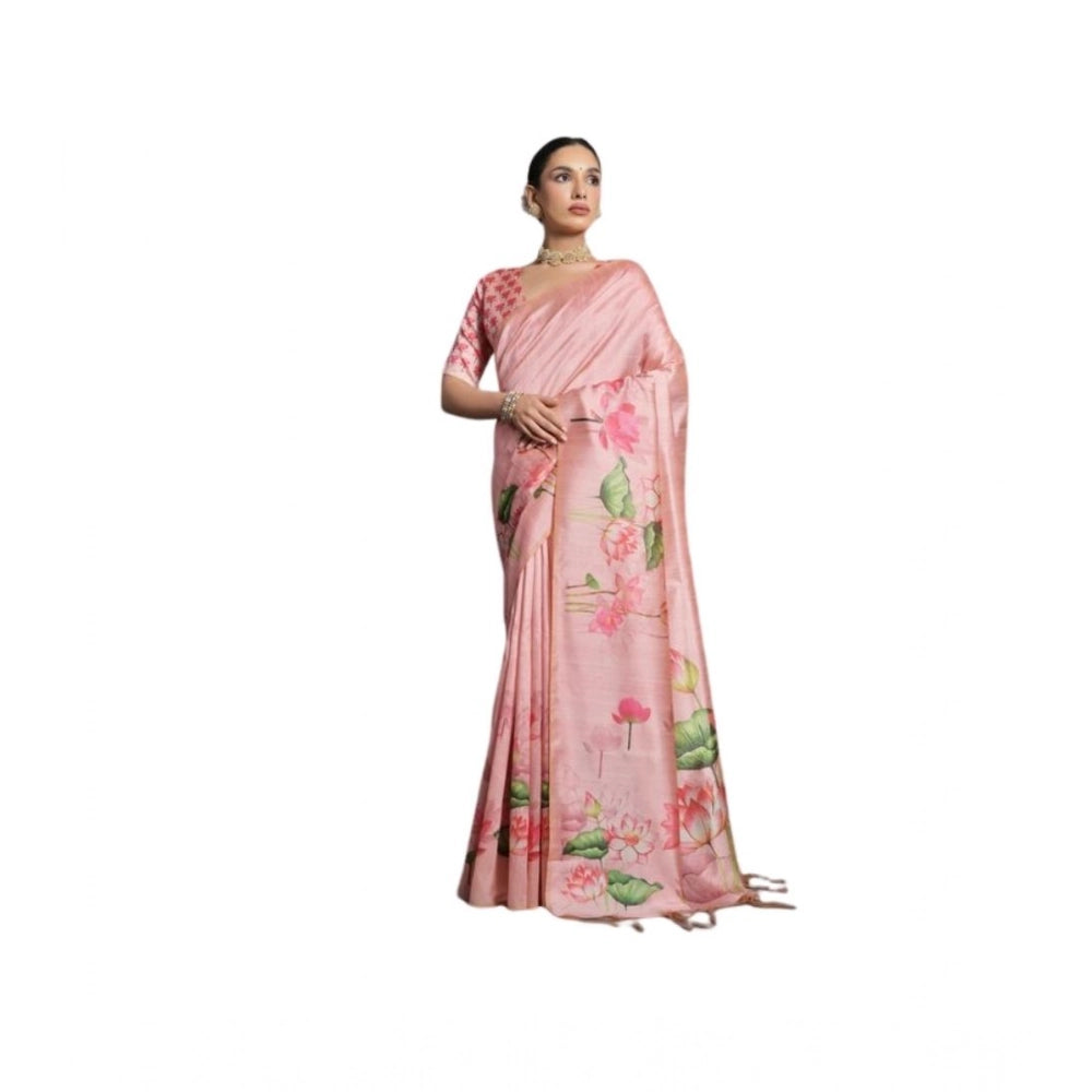 Peach cotton saree for women — full drape view