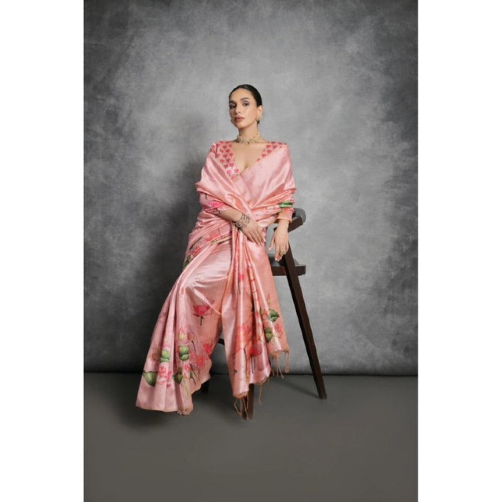 Peach cotton saree for women — pallu detail