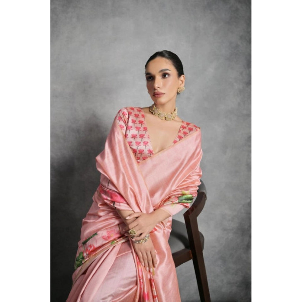 Peach cotton saree for women — pallu detail