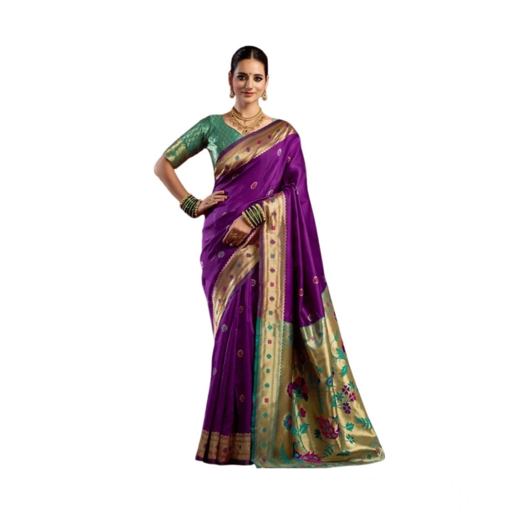 Purple silk blend saree for women — full drape view