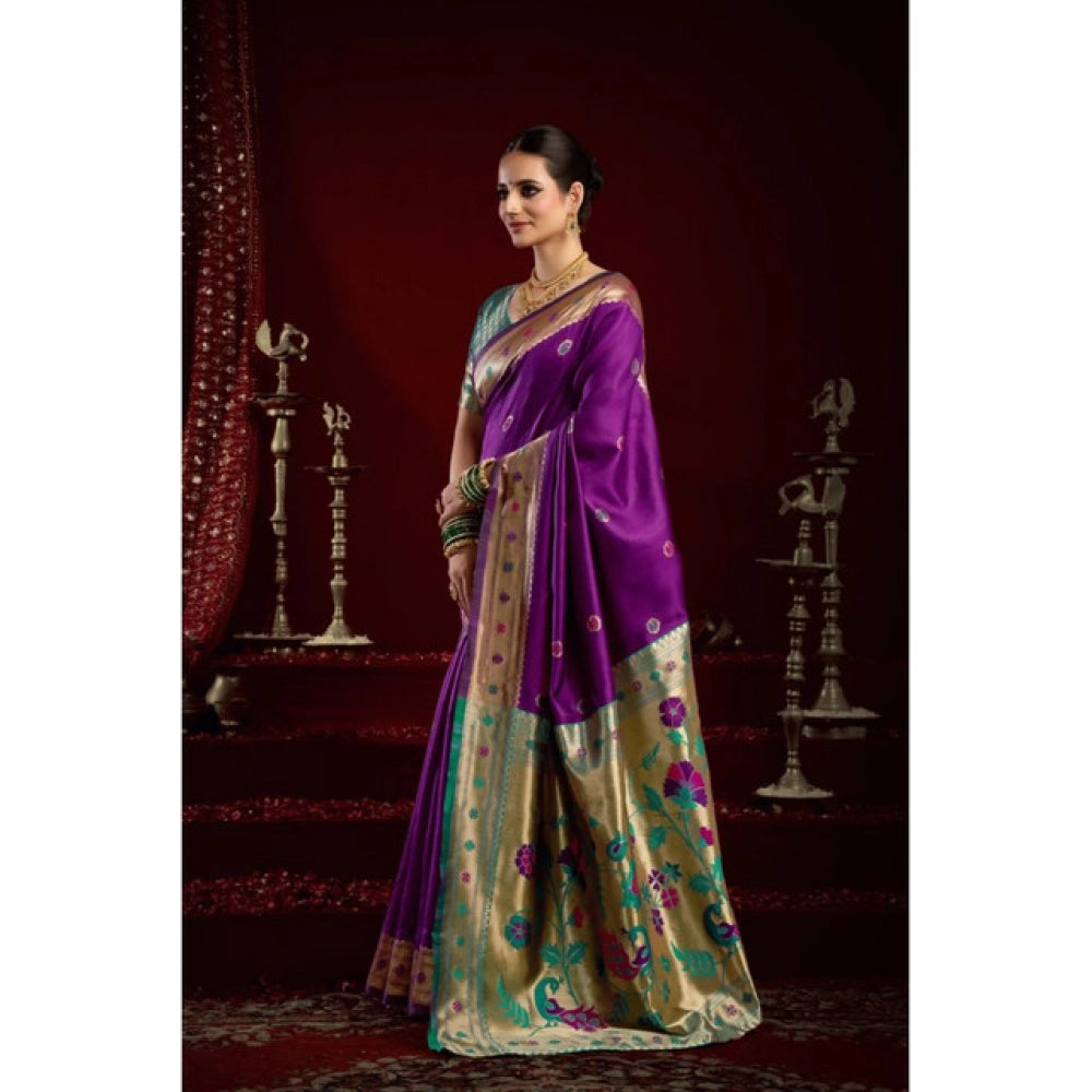 Purple silk blend saree for women — pallu detail