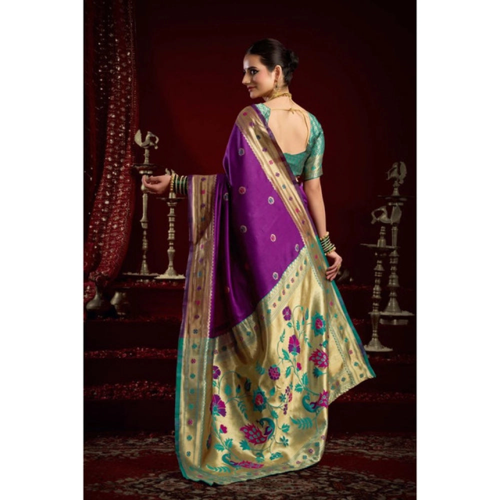 Purple silk blend saree for women — pallu detail