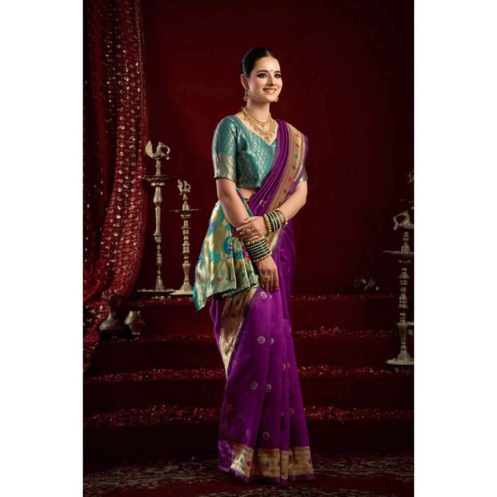 Purple silk blend saree for women — pallu detail
