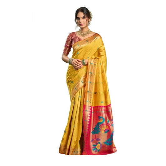 Mustard silk blend saree for women — full drape view