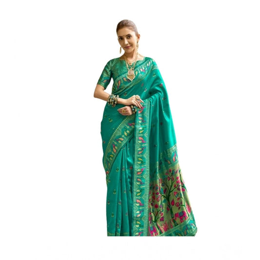Green silk blend saree for women — full drape view