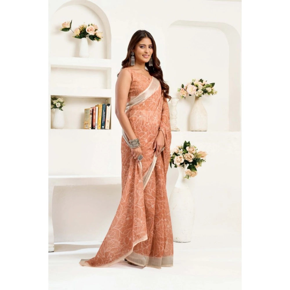 Peach linen cotton saree for women — pallu detail