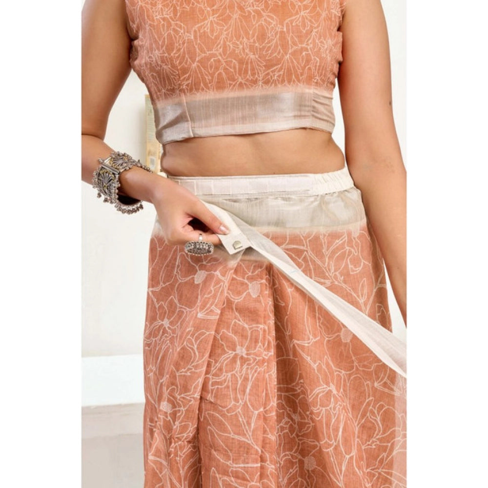 Peach linen cotton saree for women — pallu detail