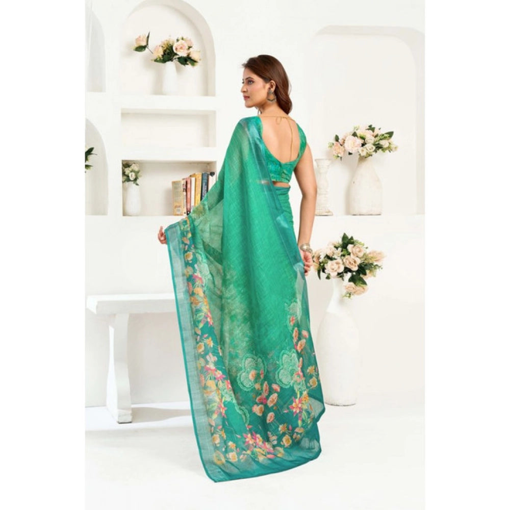 Green linen cotton saree for women — pallu detail