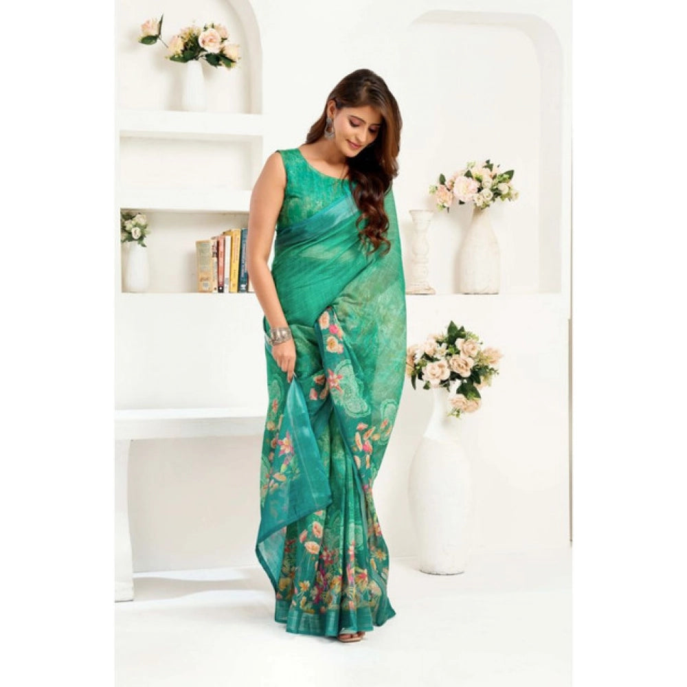Green linen cotton saree for women — pallu detail