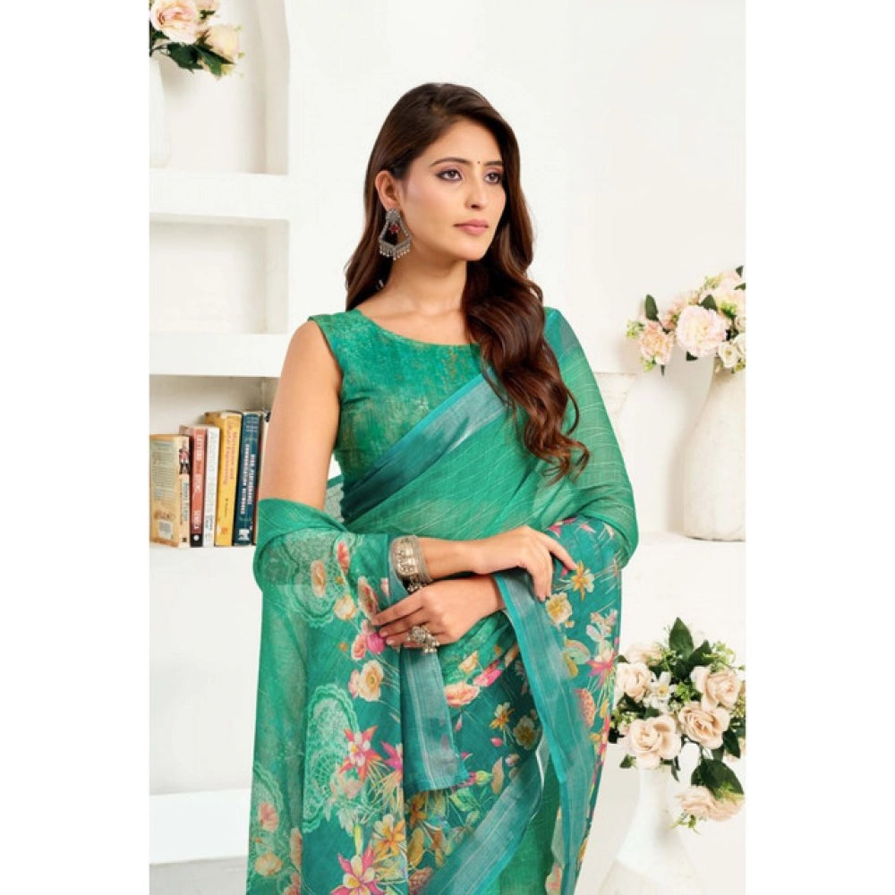 Green linen cotton saree for women — pallu detail