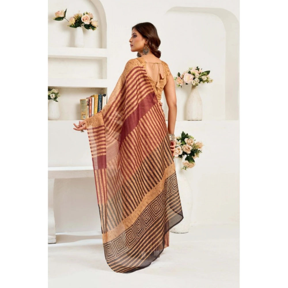 Brown linen cotton saree for women — pallu detail