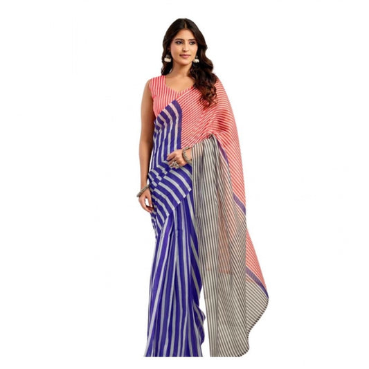 Blue linen cotton saree for women — full drape view
