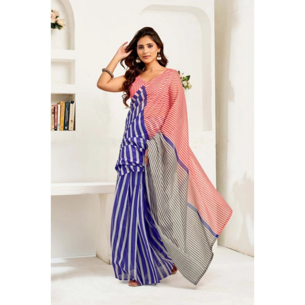Blue linen cotton saree for women — pallu detail