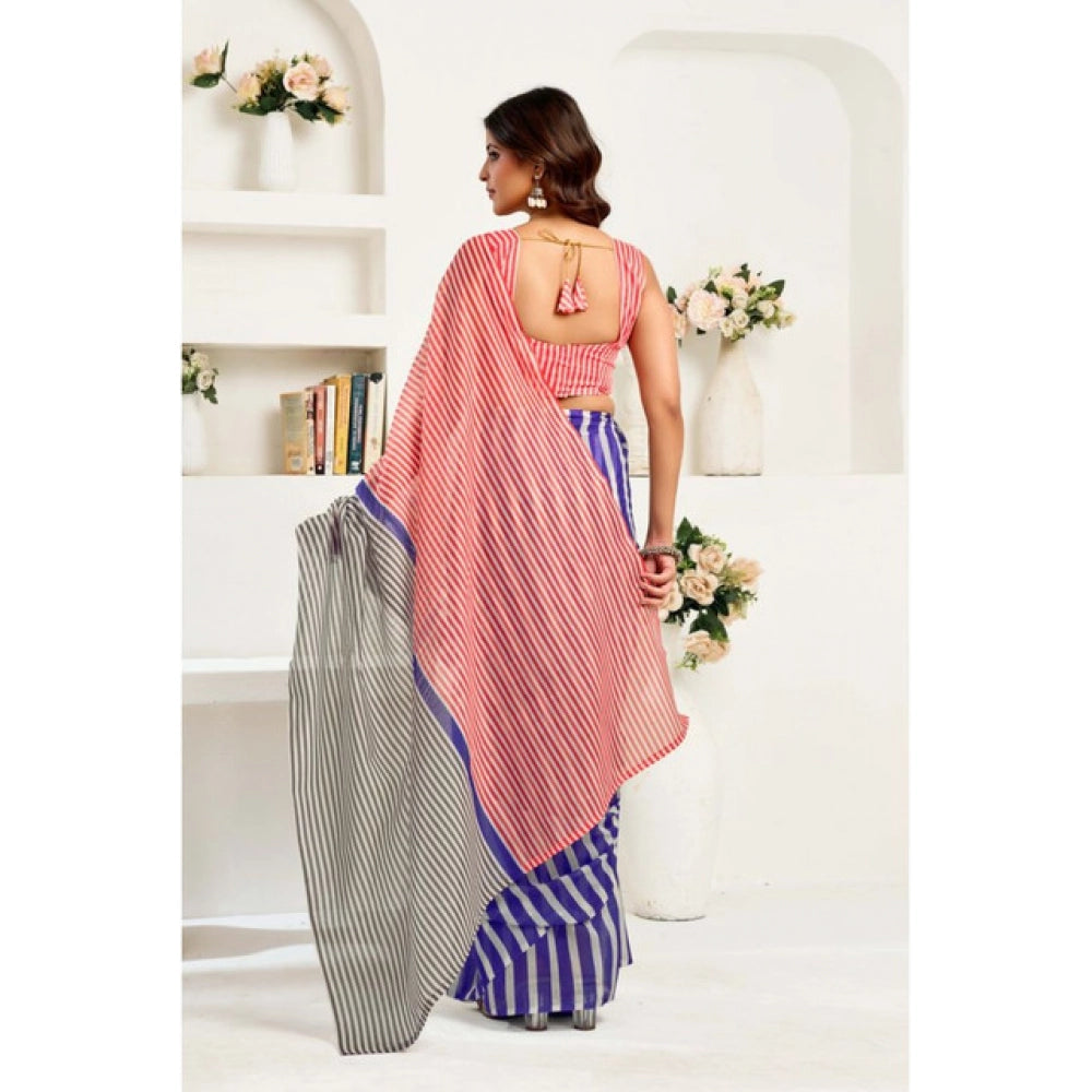 Blue linen cotton saree for women — pallu detail