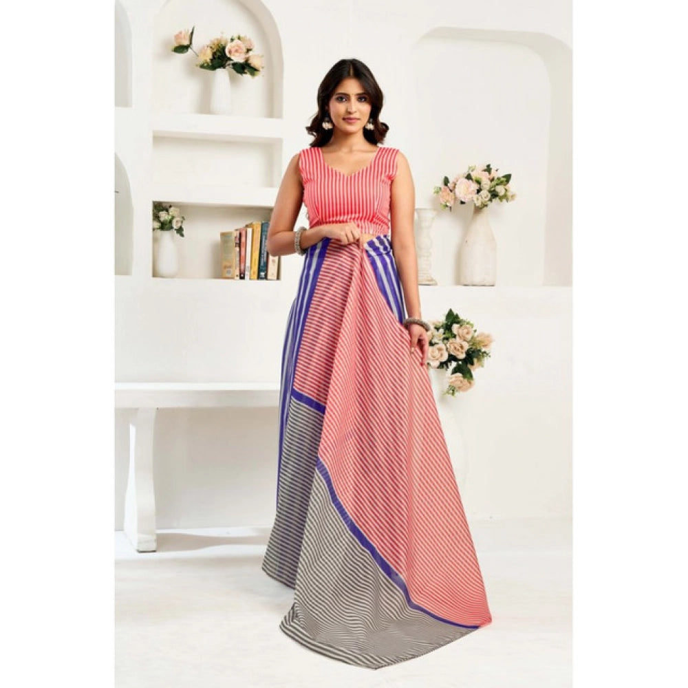 Blue linen cotton saree for women — pallu detail