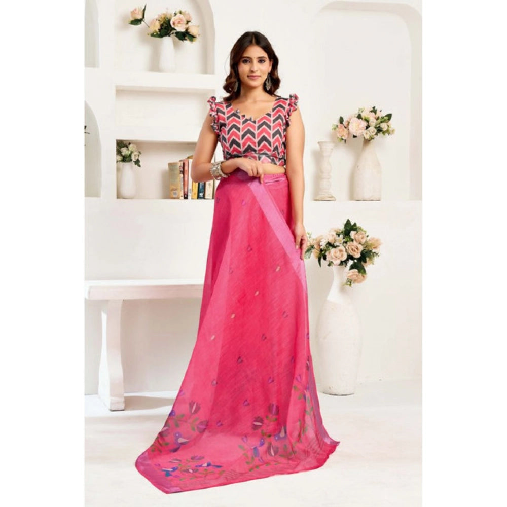 Pink linen cotton saree for women — pallu detail