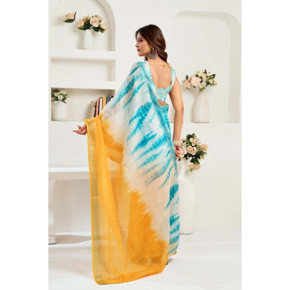 Aqua Blue linen cotton saree for women — pallu detail