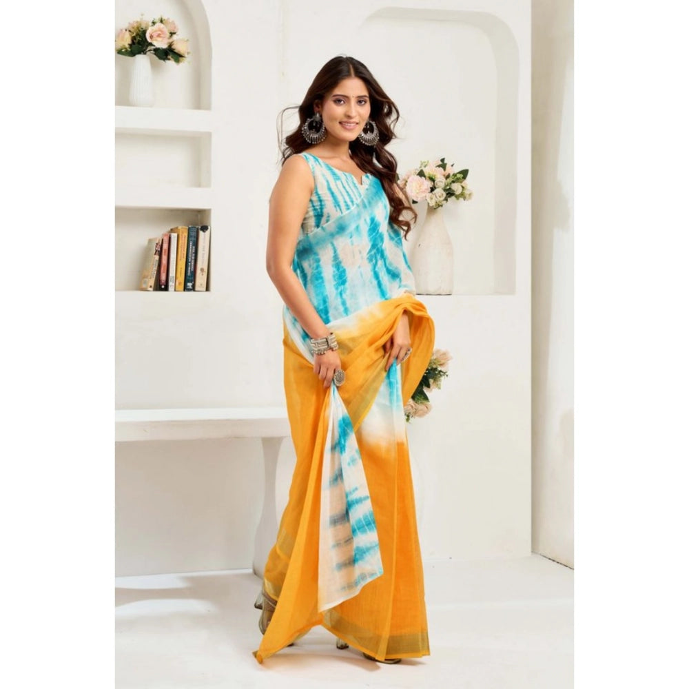 Aqua Blue linen cotton saree for women — pallu detail