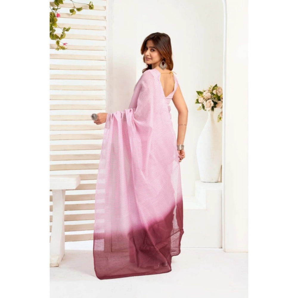 Light Pink linen cotton saree for women — pallu detail