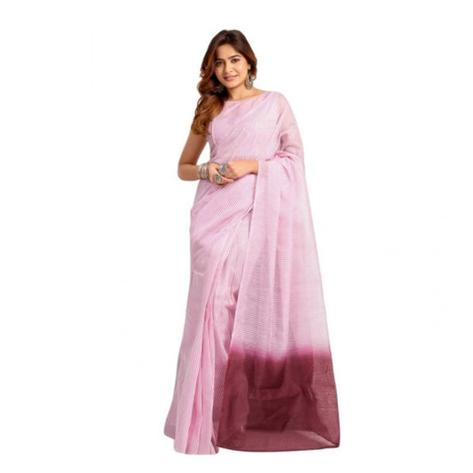 Light Pink linen cotton saree for women — full drape view