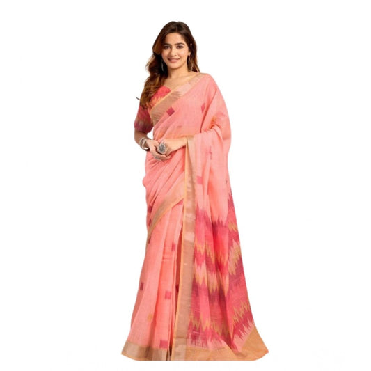 Peach linen cotton saree for women — full drape view