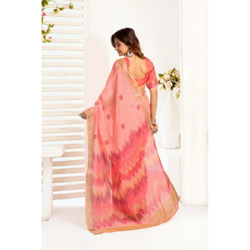 Peach linen cotton saree for women — pallu detail