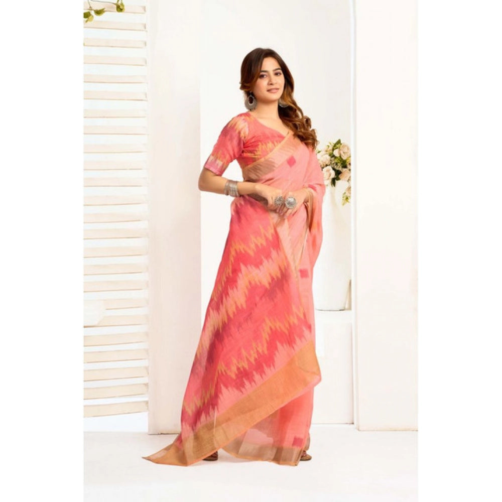 Peach linen cotton saree for women — pallu detail
