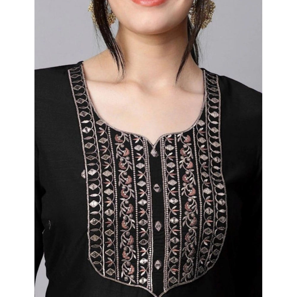 Black tesla silk kurti pant dupatta set for women — side angle