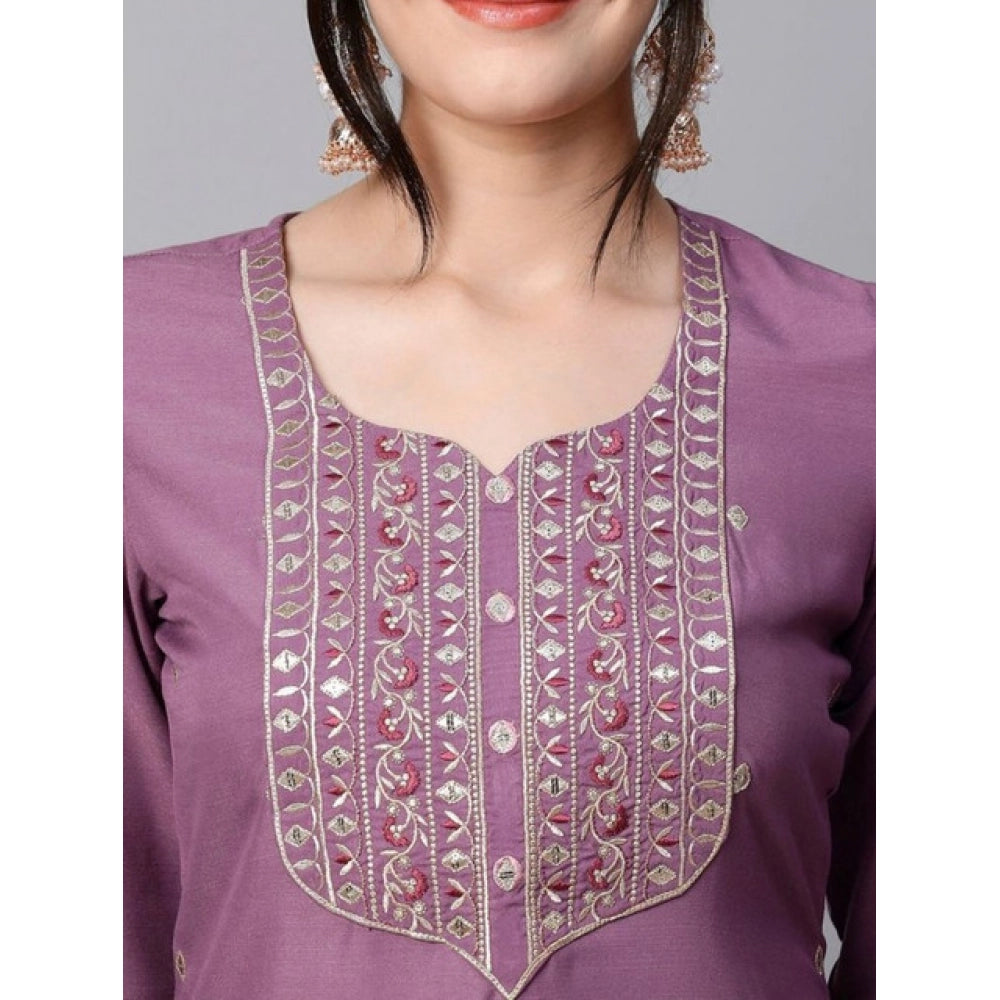 Light Purple tesla silk kurti pant dupatta set for women — side angle